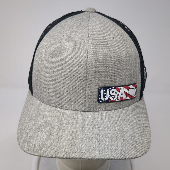 USA Snapback Trucker Hat Gray OS Adjustable Mesh Back Patriotic Branded Bills - Picture 2 of 10